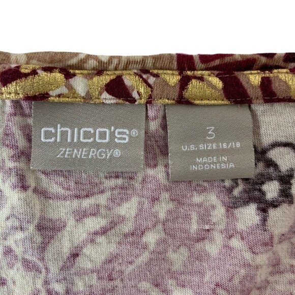 Chicos Zenergy Womens Burgundy & Gold Shimmer 3/4 Sleeve Top Size 3 / XL - Picture 4 of 5